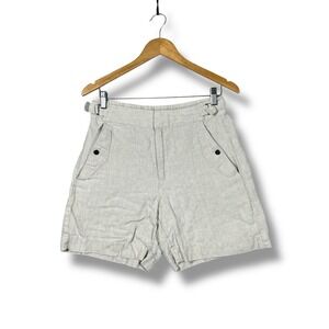 Athleta Linen Blend Belted High Rise Shorts Women 6 Beige Elastic Minimalist